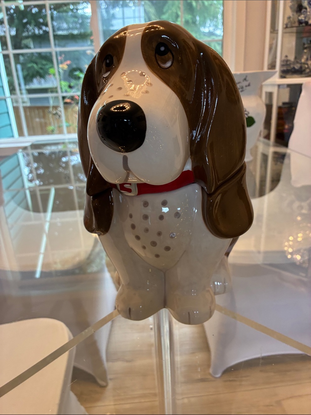 The Pioneer Woman Brown & White Ceramic Dog Treat Jar with Red Collar Accent